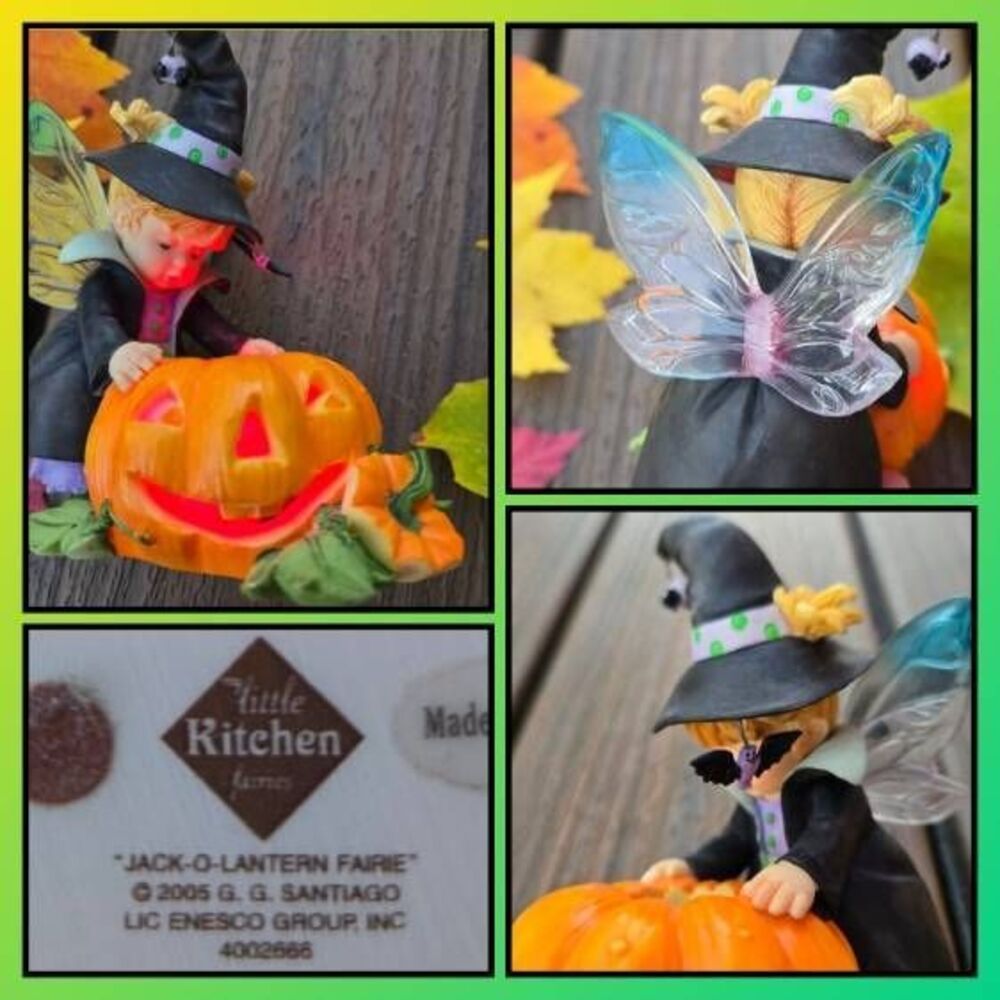 Little Kitchen Fairies Jack-O-Lantern Fairie 2005 Enesco light up pumpkin 🎃 400